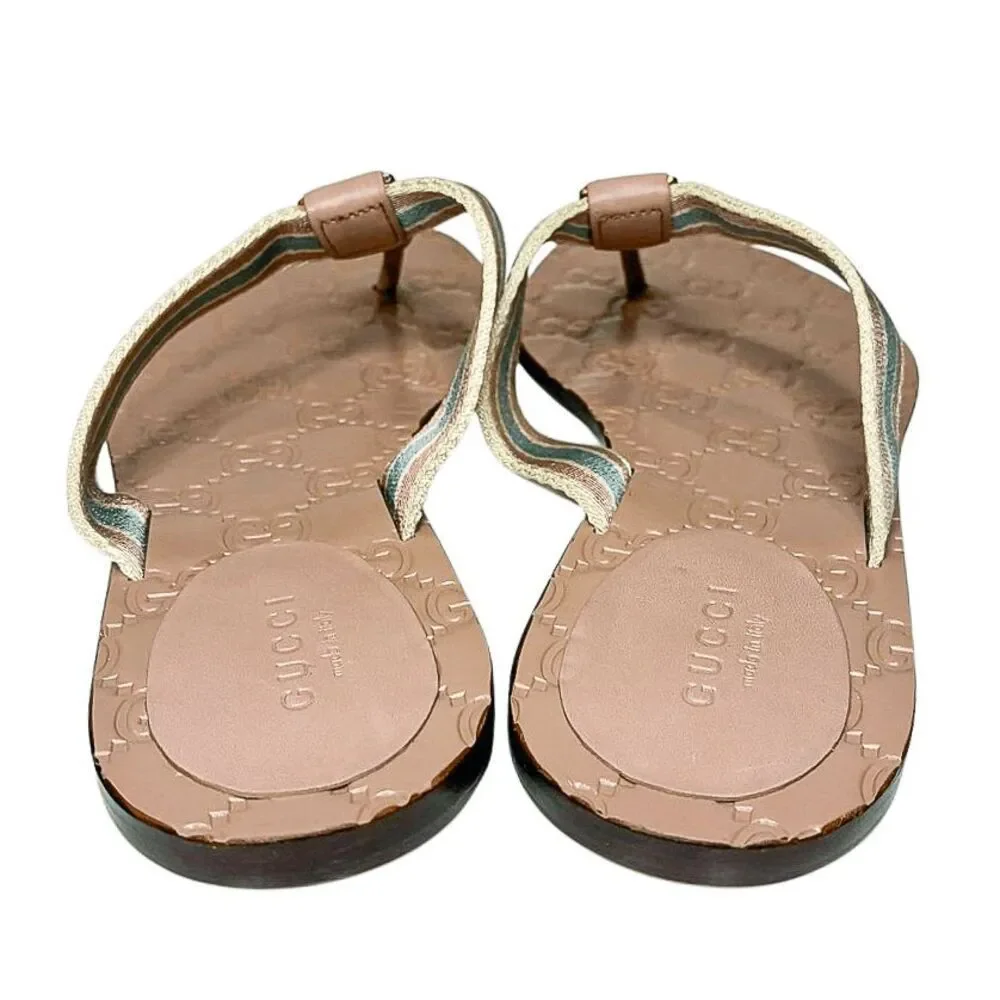 Gucci GG Web Stripe Thong Sandals EU 35.5 US 5.5 Mauve Flip Flop Slide Flat Heel - Picture 8 of 10